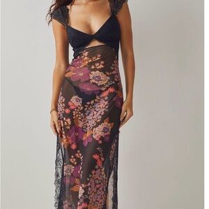 Free People Black Floral Slip
